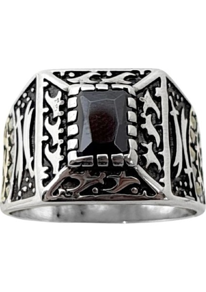Kesme Oniks Taşlı Kalemli Hz. Ali Kılıcı Gümüş Erkek Yüzük fiyatları