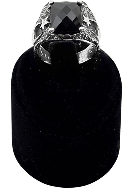 Ay Yıldız Motifli Kesme Oniks Gümüş Erkek Yüzük fiyatları