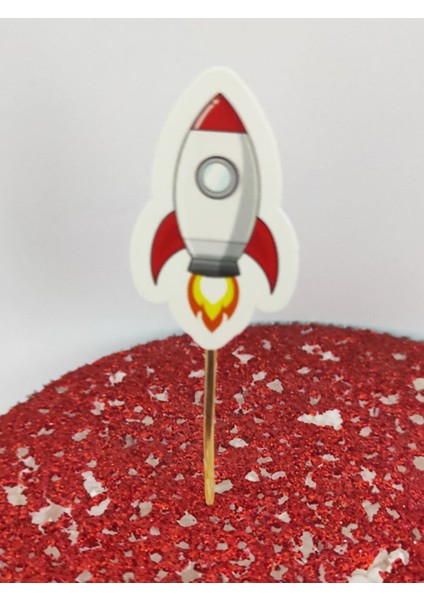 30 Adet Dekoratif Karton Roket Şeklinde Pasta Kürdanı 6,5 cm