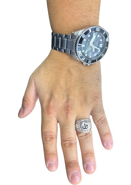 Camii Motifli Allah Yazılı Gümüş Erkek Yüzük modelleri