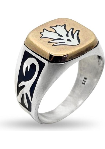 Kalemli Lale Detaylı Gümüş Erkek Yüzük