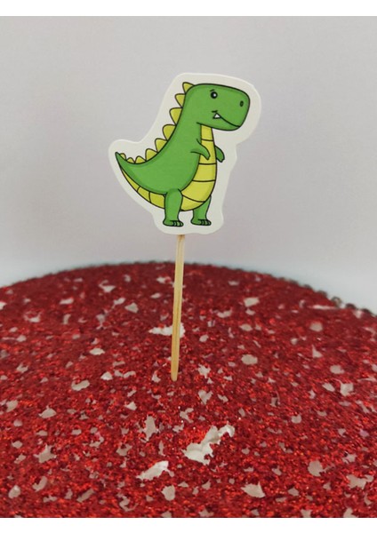 30 Adet Dekoratif Karton Dinozor Şeklinde Pasta Kürdanı 6,5 cm