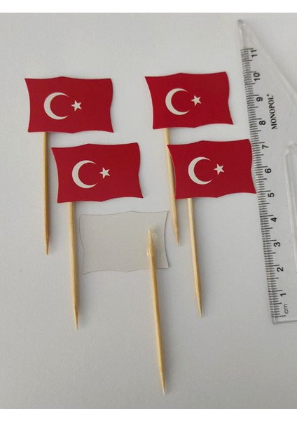 30 Adet Dekoratif Küçük Karton Ay Yıldız Baskılı Pasta Kürdanı 6,5 cm