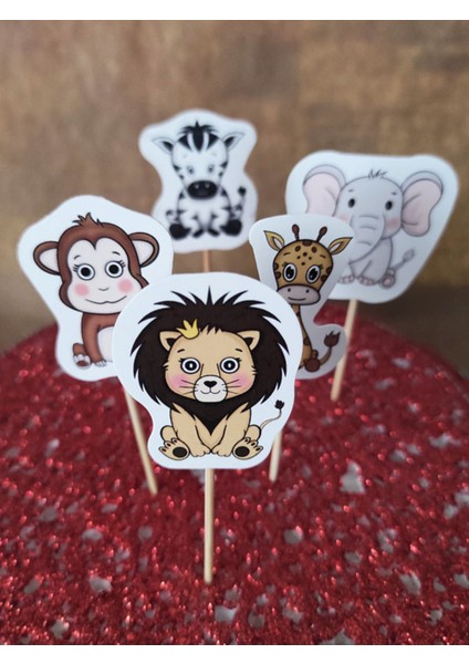 30 Adet Dekoratif Karton Orman Hayvanları Şeklinde Pasta Kürdanı 6,5 cm