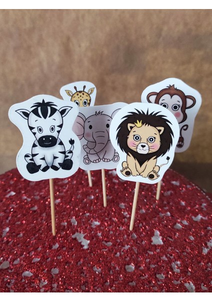 30 Adet Dekoratif Karton Orman Hayvanları Şeklinde Pasta Kürdanı 6,5 cm modelleri