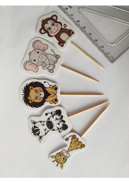 30 Adet Dekoratif Karton Orman Hayvanları Şeklinde Pasta Kürdanı 6,5 cm