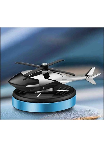 Güneş Enerjili Dönen Helikopter Araba Dekoru – Lüks Metal Gövde, Güneşle Otomatik Dönüş Mavi