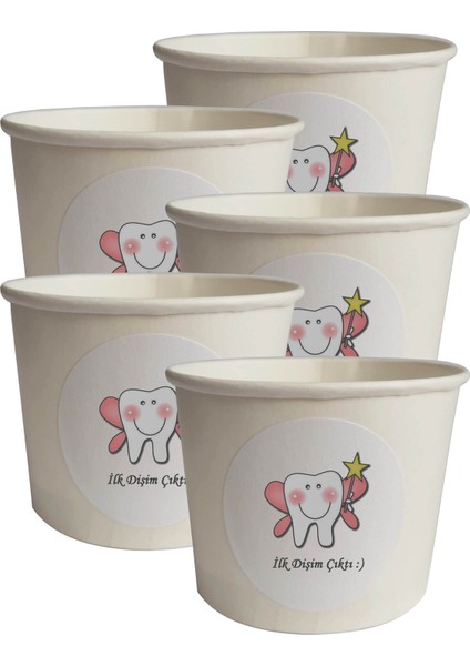 10 Adet Pembe Ilk Dişim Çıktı Baskılı Karton Kase 9X6CM - Standart Baskı