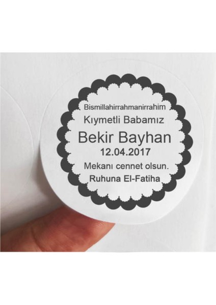 24 Adet 4 cm Kişiye Özel Baskılı Vefat Mevlidi Etiketi Sticker - 7 Mevlidi - Yapışkanlı-Mat-2