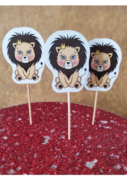 30 Adet Dekoratif Karton Sevimli Aslan Şeklinde Pasta Kürdanı 6,5 cm