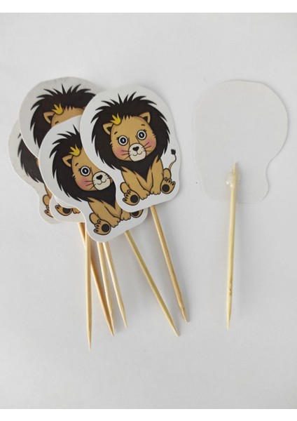 30 Adet Dekoratif Karton Sevimli Aslan Şeklinde Pasta Kürdanı 6,5 cm modelleri