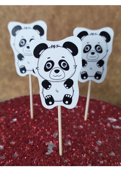 30 Adet Dekoratif Karton Sevimli Panda Şeklinde Pasta Kürdanı 6,5 cm