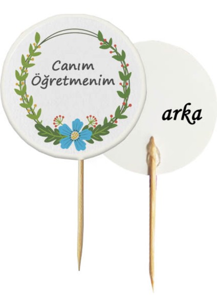 30 Adet Mavi Canım Öğretmenim Baskılı Pasta Kürdanı 6,5 cm -2 - 24 Kasım