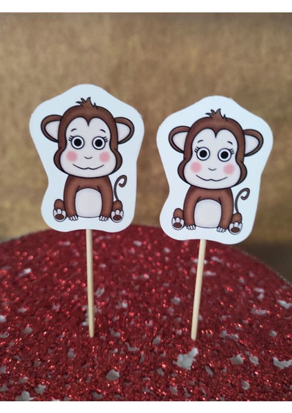 30 Adet Dekoratif Karton Sevimli Maymun Şeklinde Pasta Kürdanı 6,5 cm