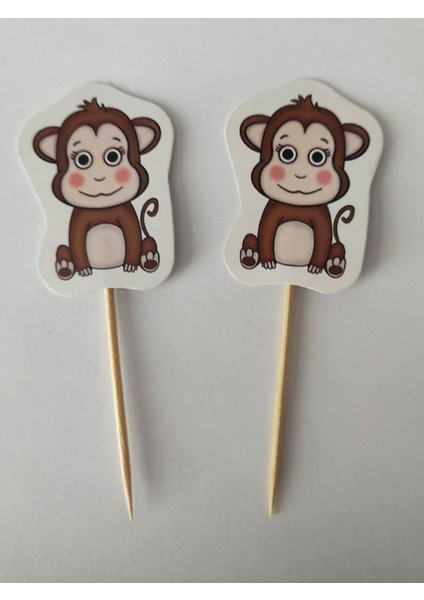 30 Adet Dekoratif Karton Sevimli Maymun Şeklinde Pasta Kürdanı 6,5 cm modelleri