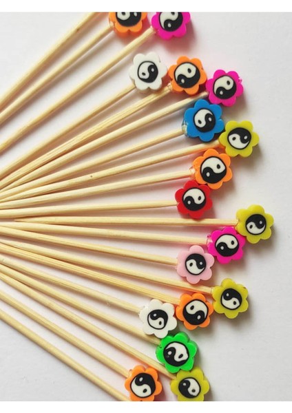 100 Adet Dekoratif Renkli Yin Yang Fimo Boncuklu Cupcake Pasta Kürdanı 6,5 cm modelleri