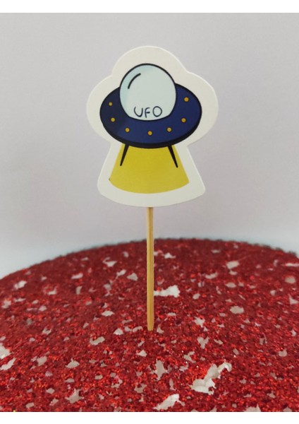 30 Adet Dekoratif Karton Ufo Şeklinde Pasta Kürdanı 6,5 cm