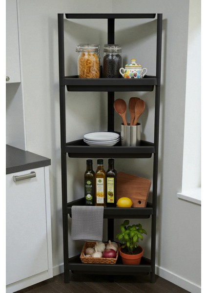 Siyah 5 Katlı Üçgen Raf Ünitesi – Köşe Alanlar Için Şık ve Fonksiyonel Depolama Çözümü Mutfak Banyo Salon fiyatları