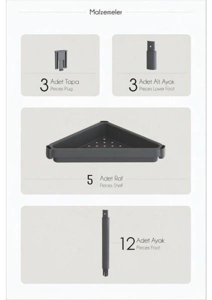Siyah 5 Katlı Üçgen Raf Ünitesi – Köşe Alanlar Için Şık ve Fonksiyonel Depolama Çözümü Mutfak Banyo Salon modelleri