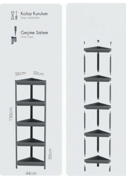 Siyah 5 Katlı Üçgen Raf Ünitesi – Köşe Alanlar Için Şık ve Fonksiyonel Depolama Çözümü Mutfak Banyo Salon indirimleri