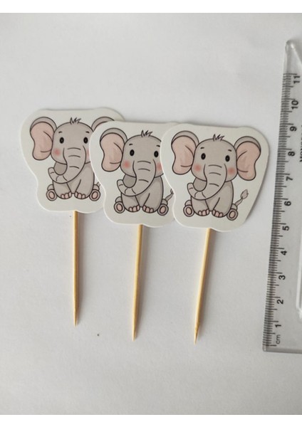 30 Adet Dekoratif Karton Sevimli Fil Şeklinde Pasta Kürdanı 6,5 cm