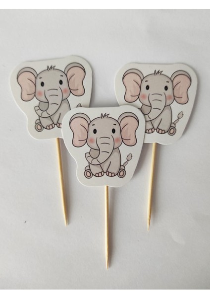 30 Adet Dekoratif Karton Sevimli Fil Şeklinde Pasta Kürdanı 6,5 cm modelleri