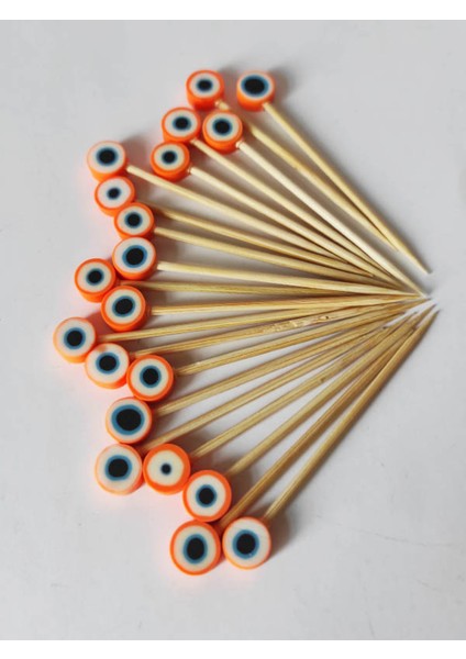 100 Adet Dekoratif Turuncu Fimo Nazar Boncuklu Kokteyl Kürdanı 6,5 cm fiyatları