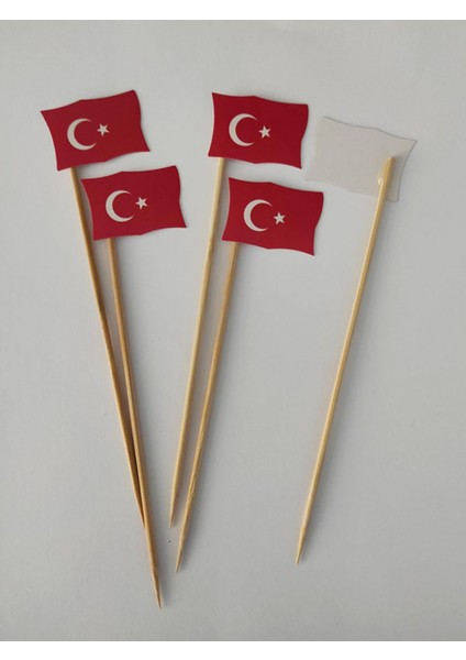 15 cm Uzun Kürdan - 30 Adet Dekoratif Küçük Karton Ay Yıldız Baskılı Pasta Kürdanı