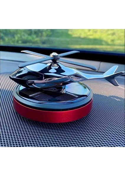 Güneş Enerjili Dönen Helikopter Araba Dekoru – Lüks Metal Gövde, Güneşle Otomatik Dönüş Kırmızı