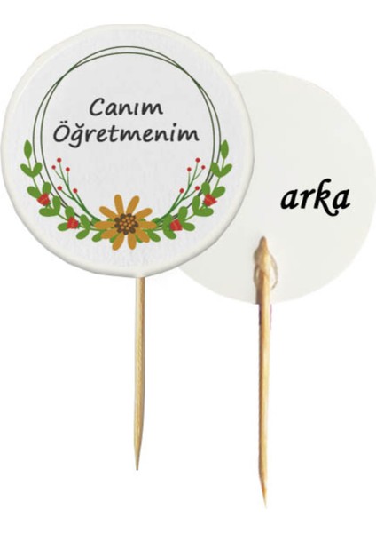 30 Adet Sarı Canım Öğretmenim Baskılı Pasta Kürdanı 6,5 cm -1 - 24 Kasım