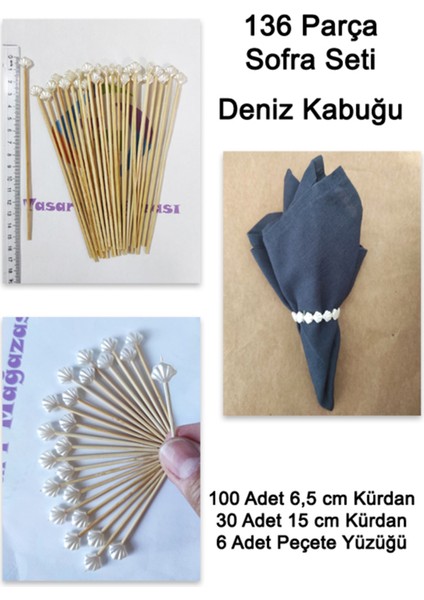 136 Parça Deniz Kabuğu Inci Boncuklu Sofra Seti:uzun Kürdan Kısa Kürdan Peçete Halkası-Krem Inci 8 mm