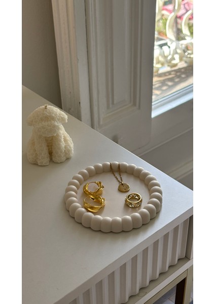 Boncuk Şekilli Yuvarlak Beyaz Sunumluk Takı Standı Dekor fiyatları