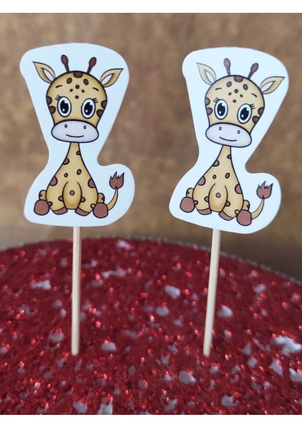 30 Adet Dekoratif Karton Sevimli Zürafa Şeklinde Pasta Kürdanı 6,5 cm