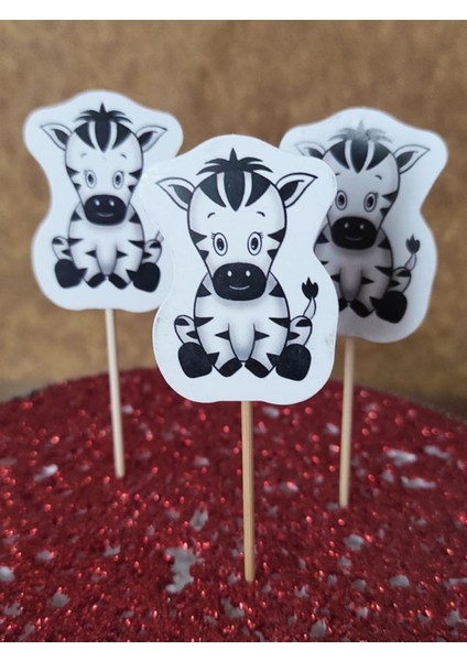 30 Adet Dekoratif Karton Sevimli Zebra Şeklinde Pasta Kürdanı 6,5 cm