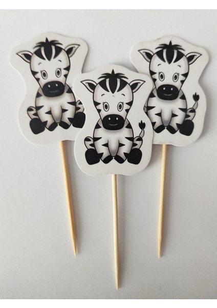 30 Adet Dekoratif Karton Sevimli Zebra Şeklinde Pasta Kürdanı 6,5 cm modelleri