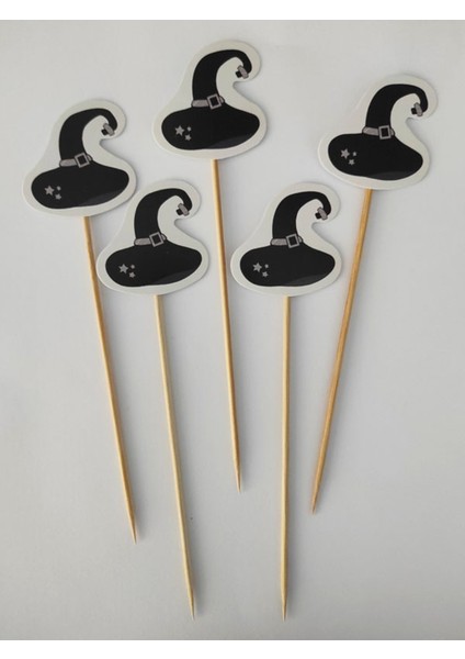 15 cm Uzun Kürdan-30 Adet Dekoratif Karton Cadı Şapkası Şeklinde Cadılar Bayramı Kürdanı - Halloween modelleri