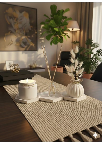 6'lı Set - Lavanta Kokulu Mum ve Lüks Oda Kokusu, 3’lü Altlık Seti + Dekoratif Vazo Çiçek Hariçtir fiyatları