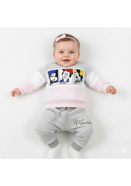 Happy Mickey ve Minnie Mouse Desenli Kız Bebek Takım 3-18 Ay