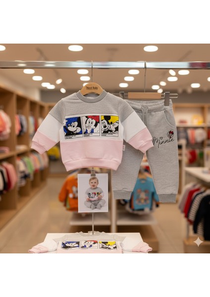Happy Mickey ve Minnie Mouse Desenli Kız Bebek Takım 3-18 Ay modelleri
