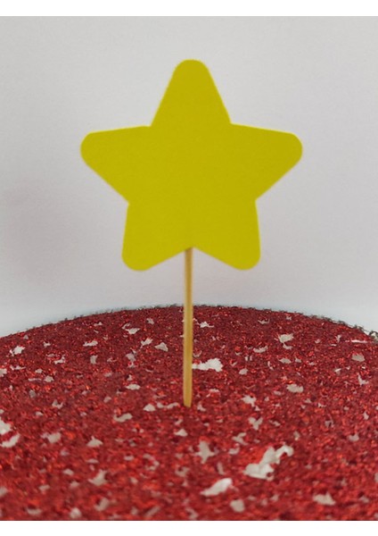 30 Adet Dekoratif Karton Sarı Yıldız Şeklinde Pasta Kürdanı 6,5 cm - Sarı Yıldızlı Kokteyl Kürdanı