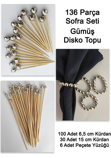 136 Parça Küçük Gümüş Diskotopu Boncuklu Sofra Seti:uzun Kürdan Kısa Kürdan Peçete HALKASI-BONCUK8MM