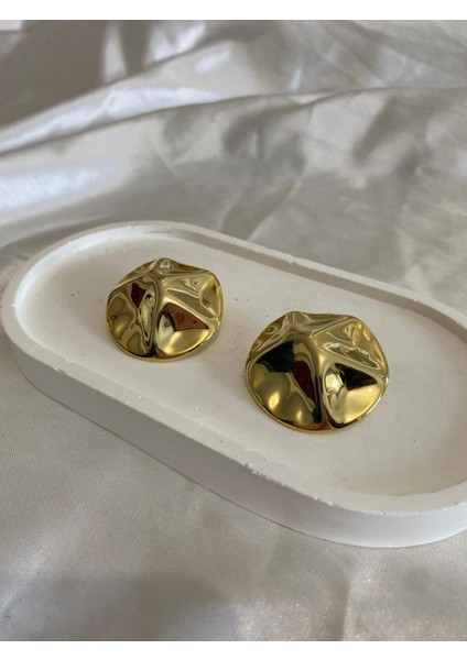 Gold Şık Gösterişli Yuvarlak Form Plaka Dalgalı Küpe modelleri