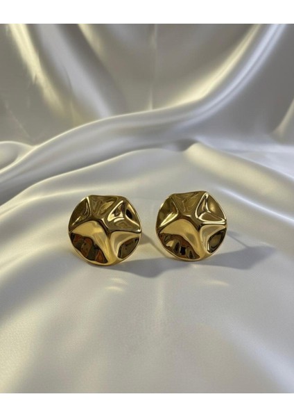 Gold Şık Gösterişli Yuvarlak Form Plaka Dalgalı Küpe indirimleri