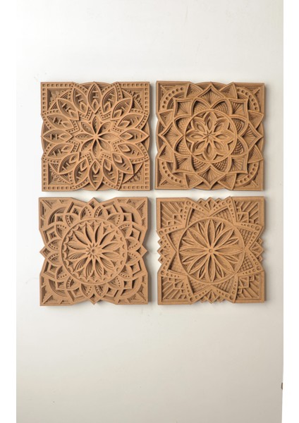 Duvar Dekoru 4'lü Kare Mandala Seti Çok Katmanlı Ahşap Bohem Duvar Süsü indirimleri