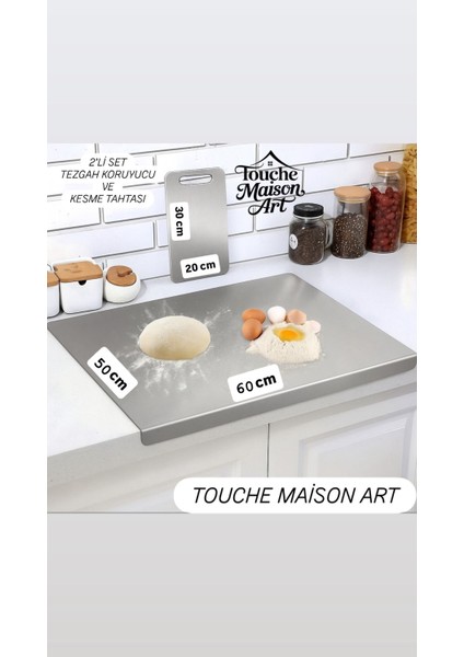 Paslanmaz Çelik Üst Kalite 2' Li Set Tezgah Koruyucu 50X60 cm ve Kesme Tahtası 20X30CM