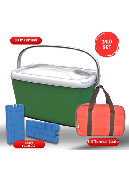 Buzluk Termos Set-30 Lt Buzzy Buzluk Termos (1178 Cooler Box)+7 Lt Izolasyonlu Çanta- 2 Adet K-250 Buz Aküsü
