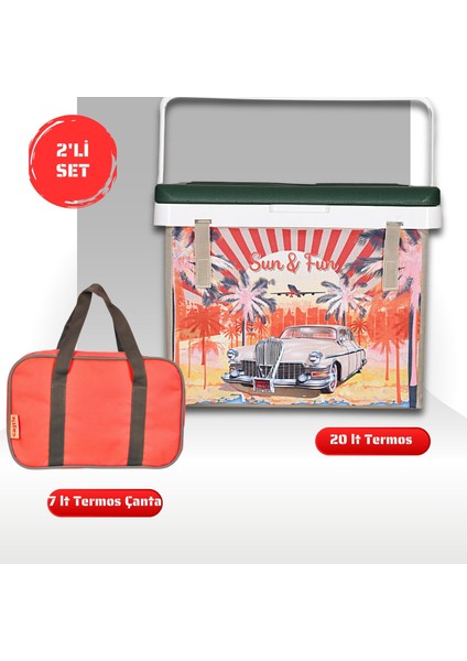 Buzluk Termos Set-20 Lt Kumaş Buzluk Termos (1029 Cooler Box)+7 Lt Izolasyonlu Çanta