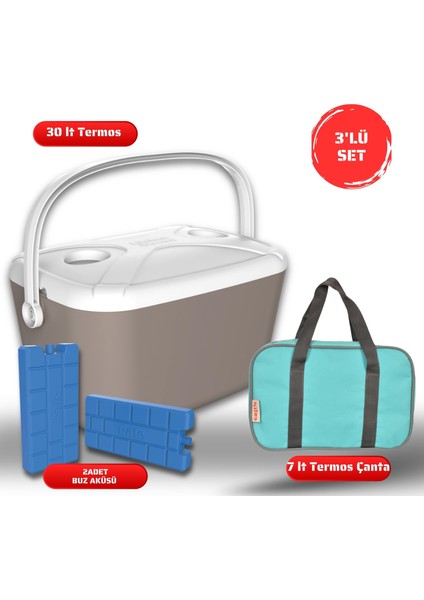 Buzluk Termos Set-30 Lt Buzzy Buzluk Termos (1178 Cooler Box)+7 Lt Izolasyonlu Çanta- 2 Adet K-250 Buz Aküsü