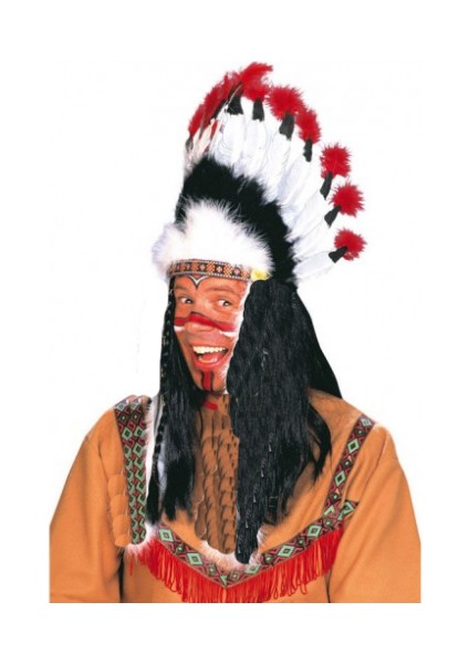 Kızılderili Başlığı Şapkası Kırmızı Beyaz