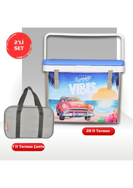 Buzluk Termos Set-20 Lt Kumaş Buzluk Termos (1029 Cooler Box)+7 Lt Izolasyonlu Çanta